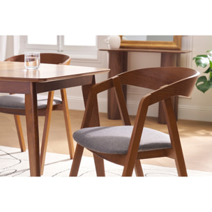 Chaises vintage empilables en bois teinté noyer et tissu gris (lot de 2) LOVA