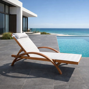 Transat en bois et toile PVC blanc ACATE