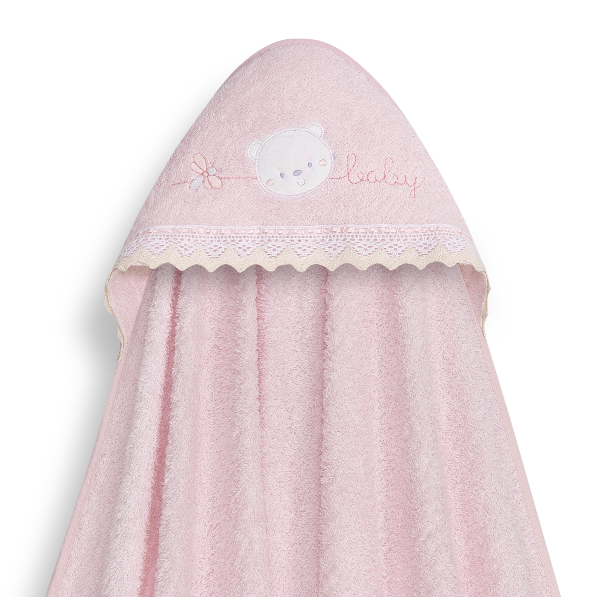 Capa Baño 1X1 Mod Carita Oso Baby Guipur+ Gorro Rosa