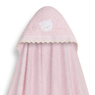 Capa Baño 1X1 Mod Carita Oso Baby Guipur+ Gorro Rosa