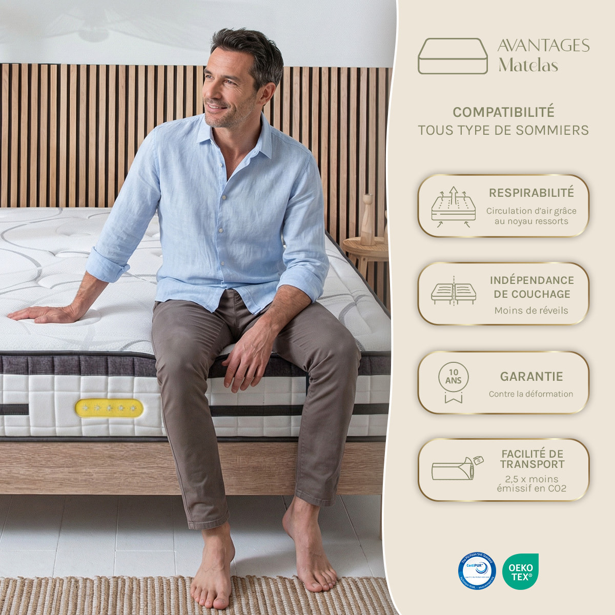 Matelas Hybride Concorde, Ressorts Ensachés & Mémoire de Forme, 26 cm, Soutien Ferme, Confort Lombaire, Garanti 10 ans