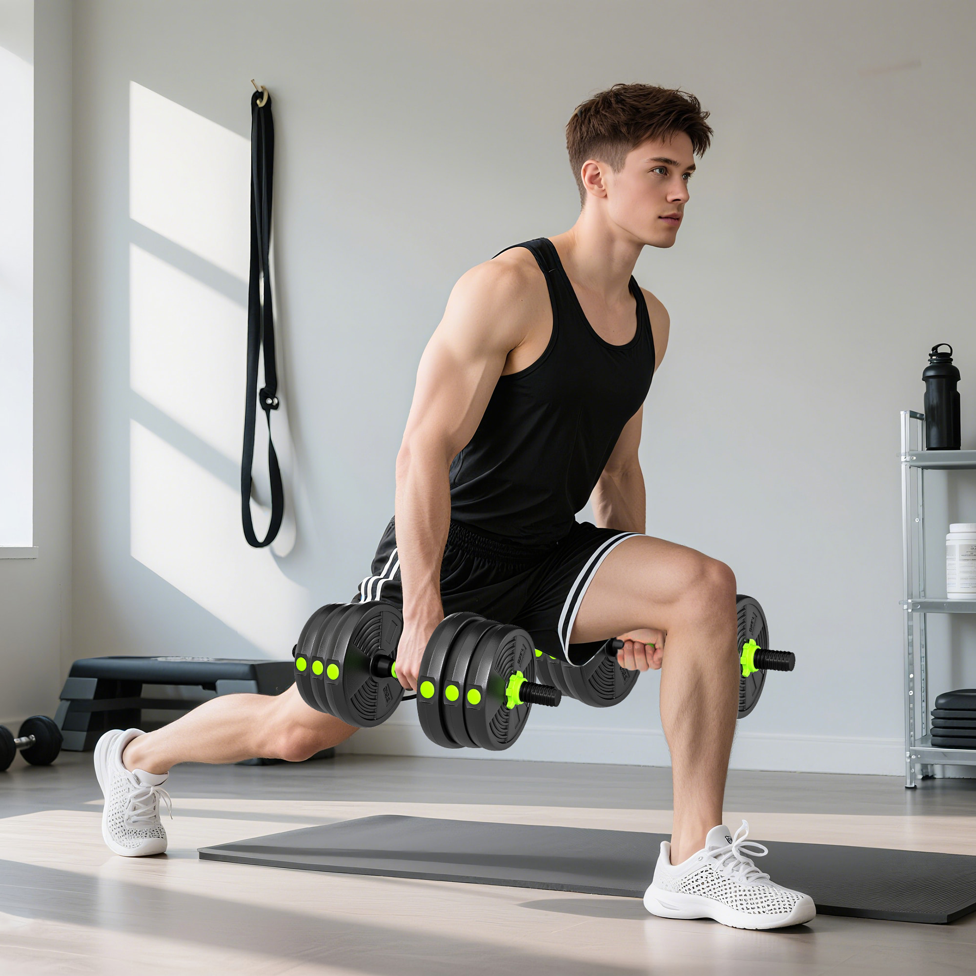 Juego de Mancuernas Ajustables 3 en 1 20kg, Juego de Pesas con Barra de Conexión y Mango Antideslizante, Pesas y Mancuernas para Hombres y Mujeres, Ejercicio de Fitness, Casa Gimnasio