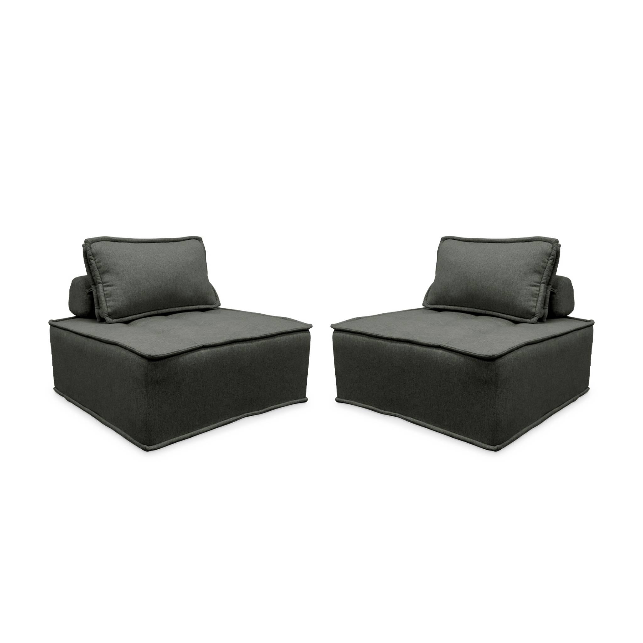 Lot de 2 chauffeuses pour canapé modulable tissu capitonné gris avec un coussin