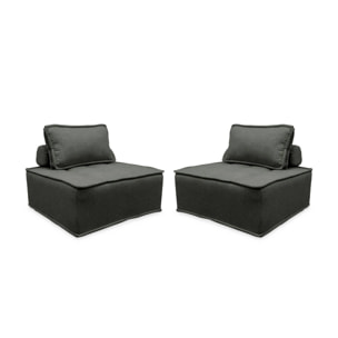 Lot de 2 chauffeuses pour canapé modulable tissu capitonné gris avec un coussin