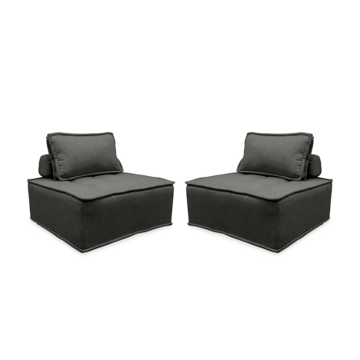 Lot de 2 chauffeuses pour canapé modulable tissu capitonné gris avec un coussin
