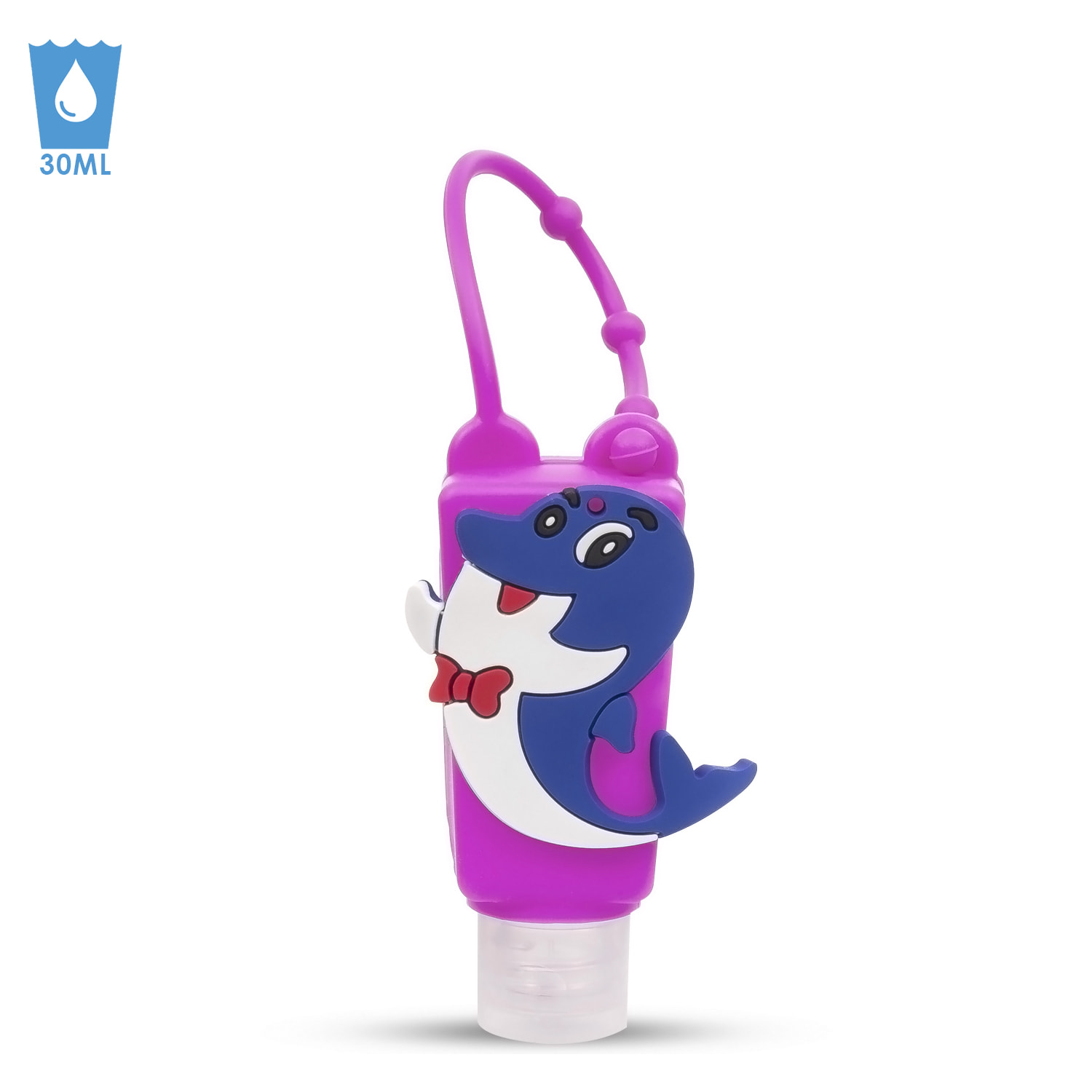 Portachiavi Bottiglia igienizzante mani alcol ricaricabile 30ml. Design delfino.