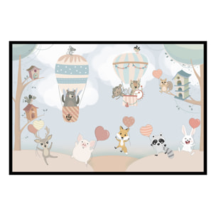 Affiche encadrée animaux et montgolfières enfant Affiche + cadre en métal - Noir