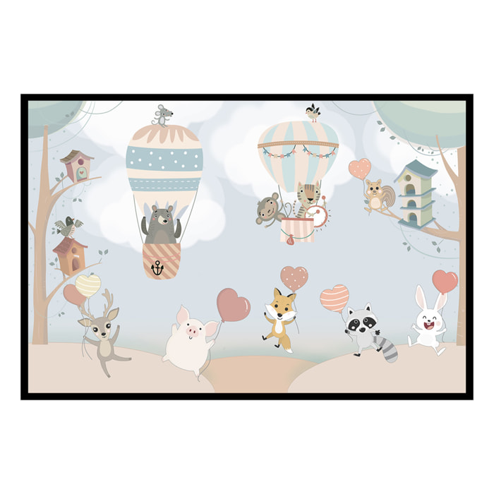 Affiche encadrée animaux et montgolfières enfant Affiche + cadre en métal - Noir