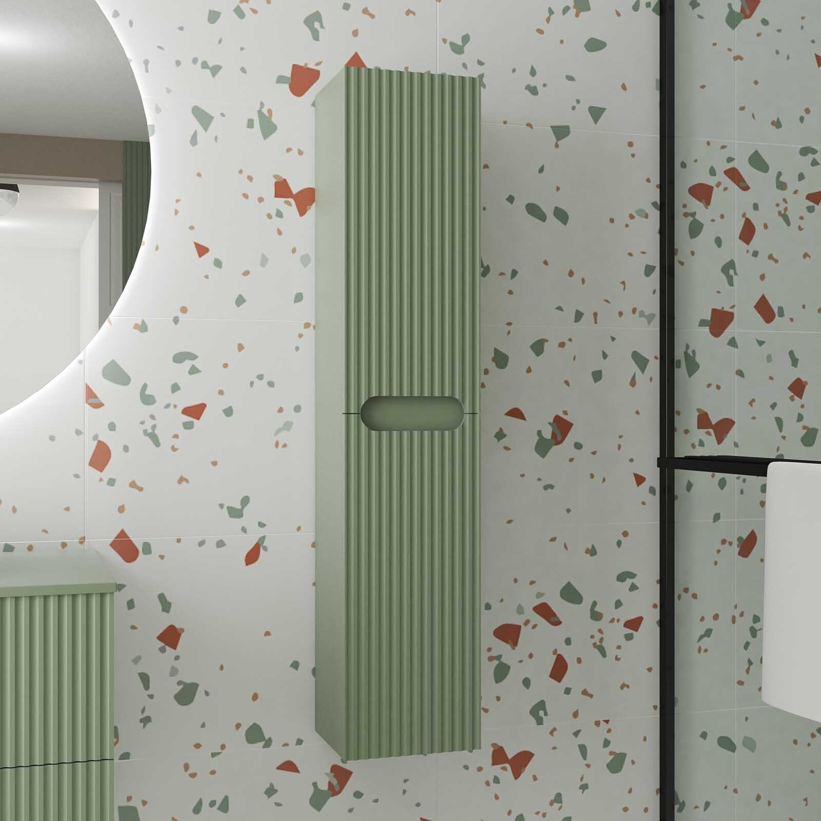 Colonne de salle de bain vert olive suspendu - Hauteur 120 cm - 2 portes - LEON