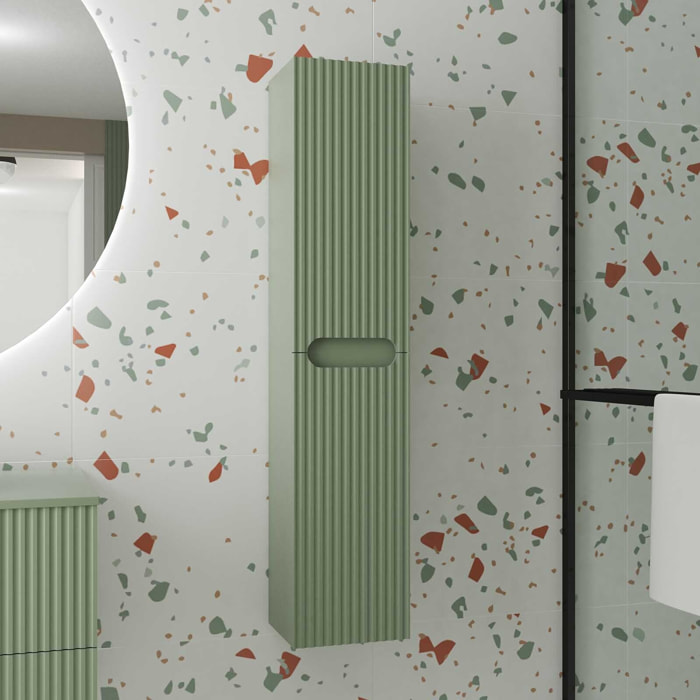Colonne de salle de bain vert olive suspendu - Hauteur 120 cm - 2 portes - LEON