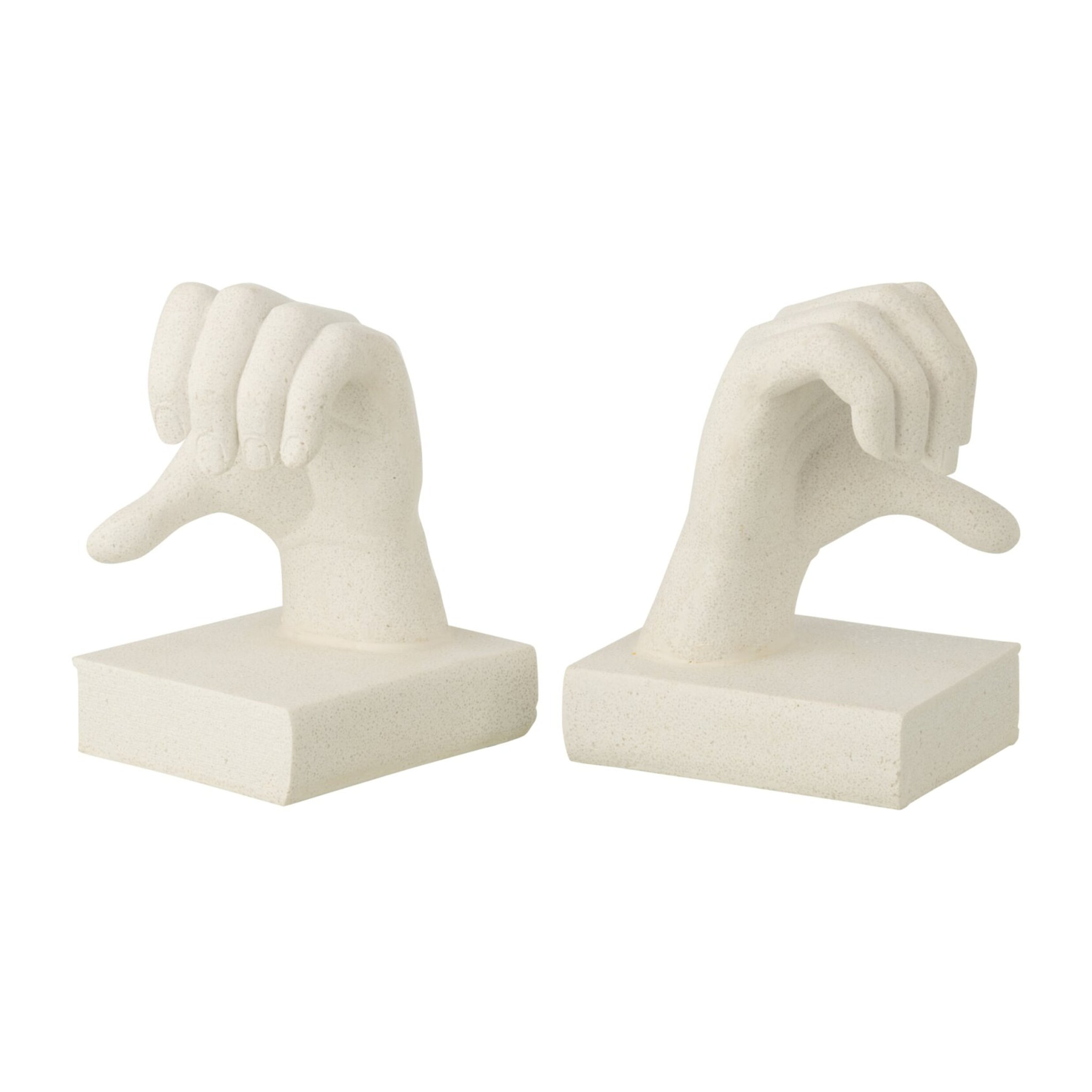 J-Line Serre-livres Mains Love - polyrésine - blanc - set de 2