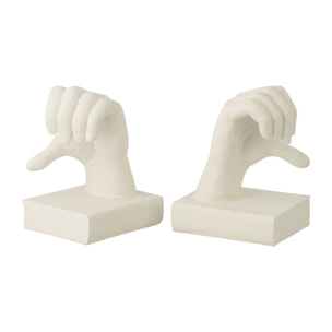 J-Line Serre-livres Mains Love - polyrésine - blanc - set de 2
