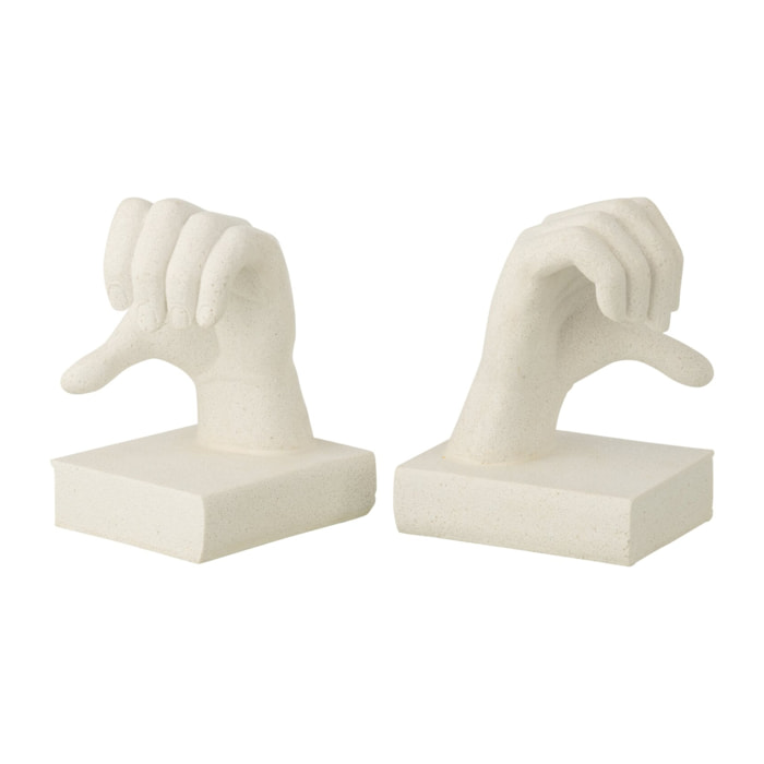 J-Line Serre-livres Mains Love - polyrésine - blanc - set de 2