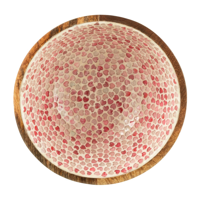 J-Line Bol Coeur Mosaique Bois De Manguier Rose Medium
