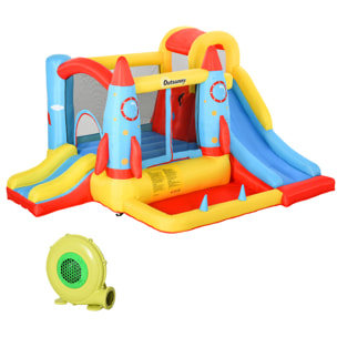 Castillo Hinchable con 2 Toboganes Cama de Salto y Piscina para Niños +3 Años con Inflador y Bolsa de Transporte para Interior Exterior 330x265x185 cm Multicolor