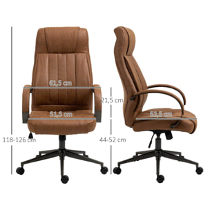 Vinsetto Silla de Oficina Ergonómica Silla Escritorio Giratoria con Altura Ajustable Reposacabezas Reposabrazos y Respaldo Acolchados 61,5x52,5x118-126 cm Marrón