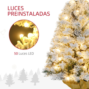 Árbol de Navidad 90 cm Árbol de Navidad Artificial Nevado con 50 Luces LED 133 Ramas 14 Piñas y Soporte de Metal Árbol Navideño para Salón Interior Verde