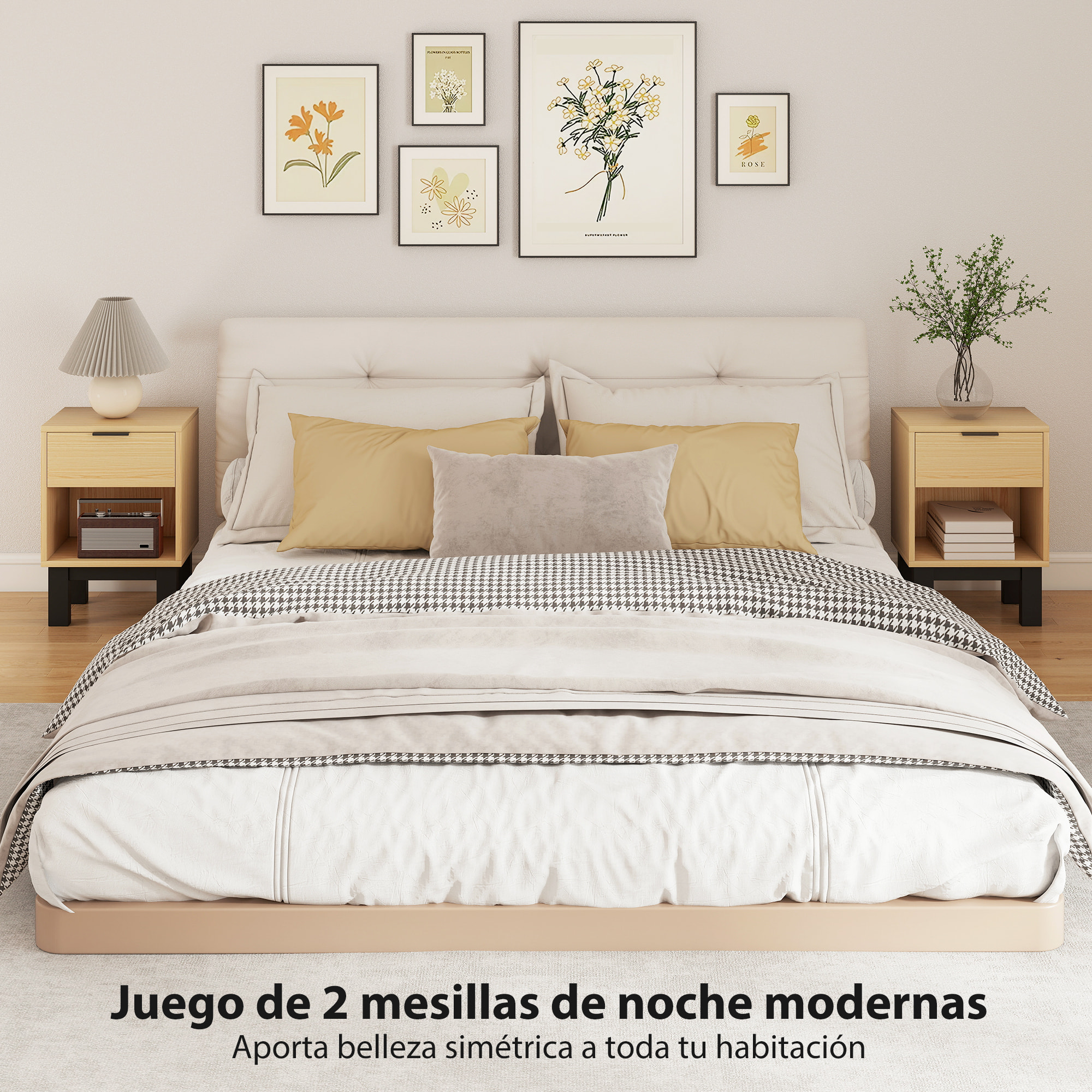 Juego de 2 Mesitas de Noche Estrechas, Mesillas de Noche Modernas con Cajón y Estante Abierto, para Dormitorio, Salón, 35x26x50 cm, Roble