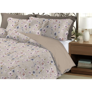 Parure Copripiumino Matrimoniale in Raso 60/60 Sacco e Federe con Fantasia Floreale Artemisia