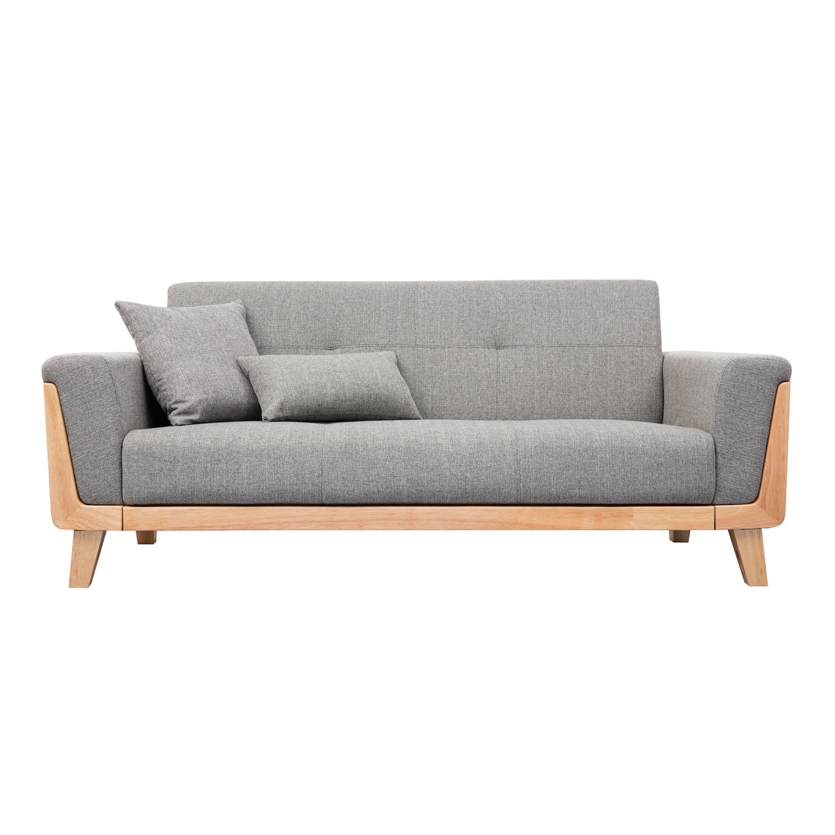 Canapé scandinave 3 places en tissu gris et bois clair FJORD