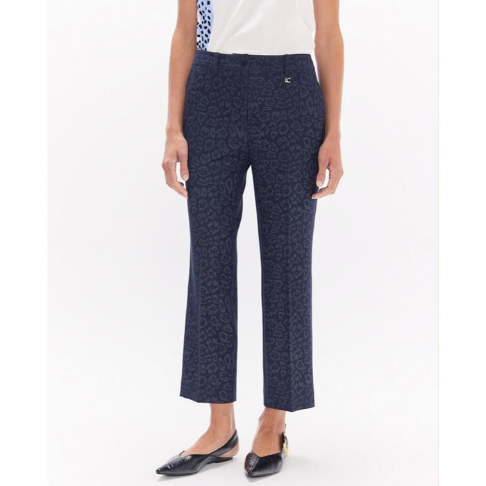 Pantaloni a zampa d'elefante con stampa leopardata blu