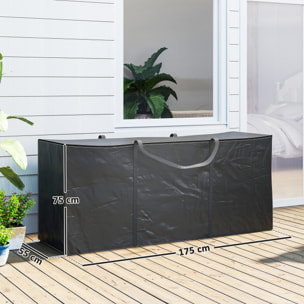 Bolsa de Almacenamiento para Cojines de Jardín Impermeable, Bolsa de Almacenamiento para Árbol de Navidad, Oxford 600D Resistente con Asas, Funda de Cojines para Exterior, 175x55x75 cm, Negro