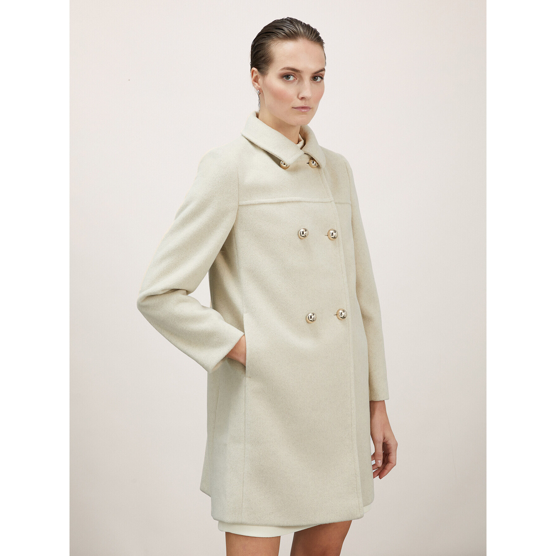 Motivi - Cappotto doppiopetto con colletto - Beige