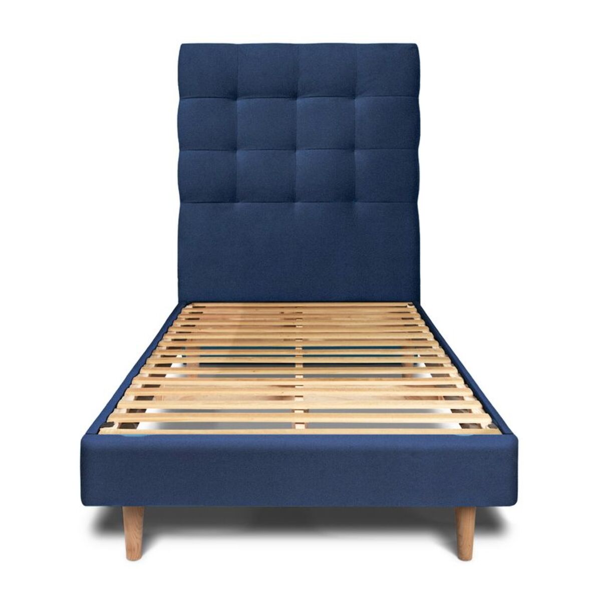 Lit avec tête de lit capitonnée velours et sommier kit Ep14