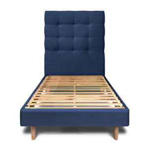 Lit avec tête de lit capitonnée velours et sommier kit Ep14