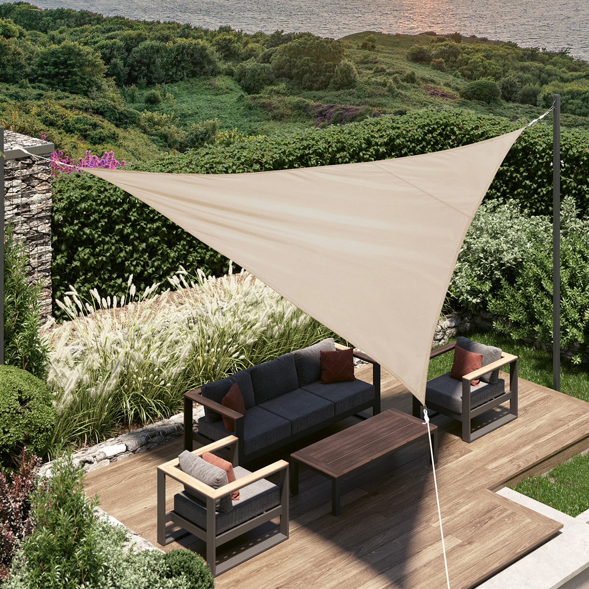 Voile d ombrage triangulaire "Curacao" blé 4 x 4 x 4m en polyester