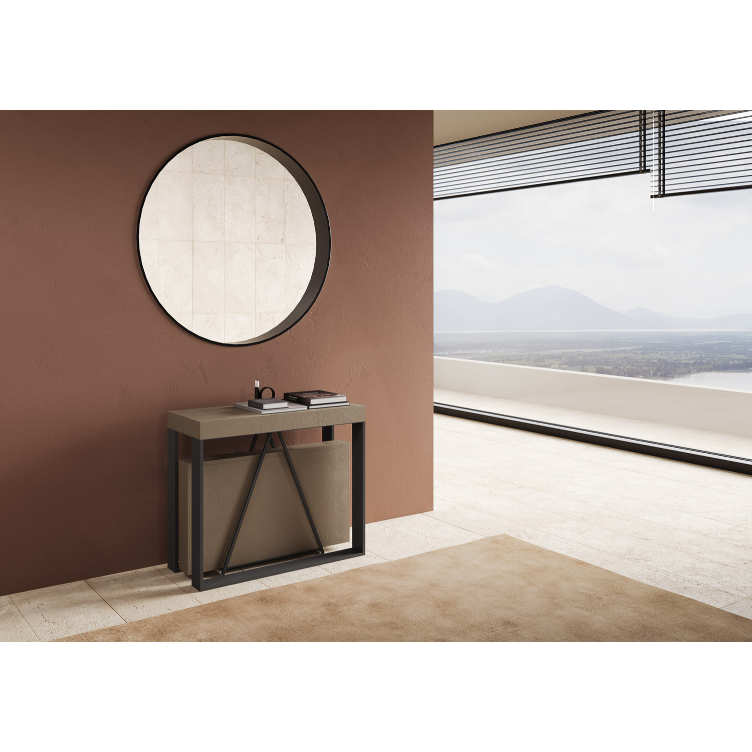 Consola extensible 90x40/300cm Sketa gris paloma estructura antracita