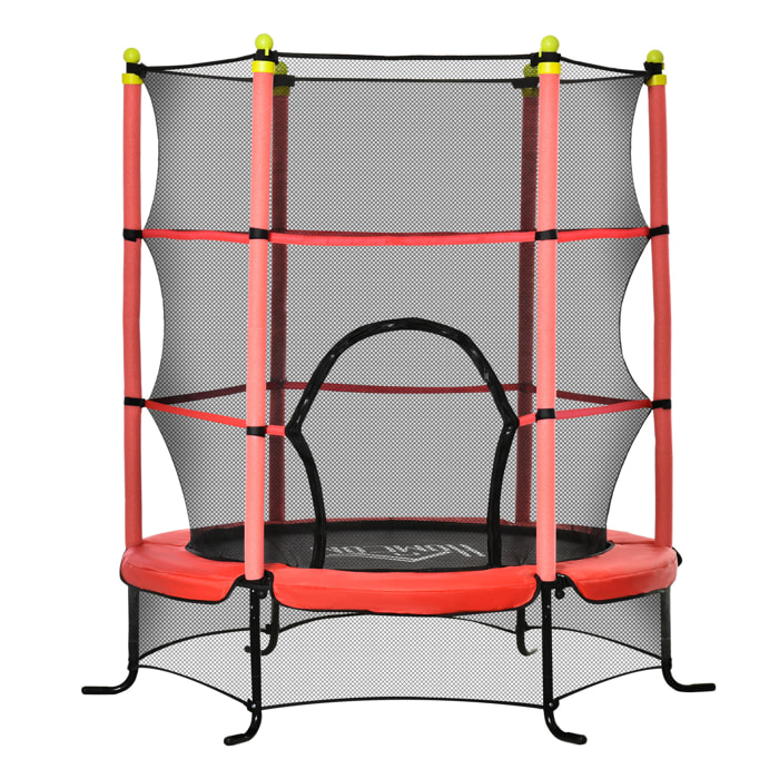 Trampoline enfant Ø 1,63 × 1,63H m filet de sécurité porte zipée couvre-ressorts 6 poteaux rembourrés inclus rouge