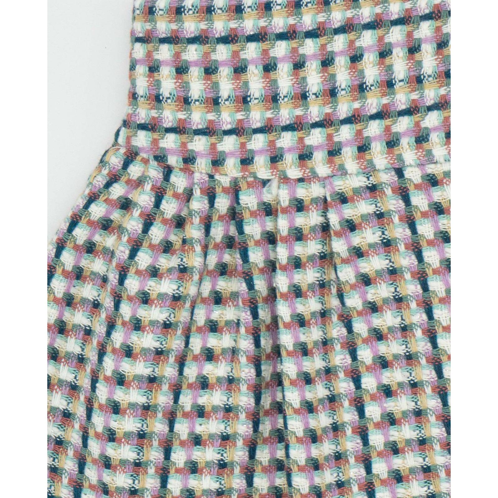 Falda chanel estructura verde, camel, lila y blanco