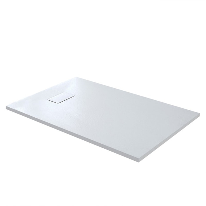 Piatto Doccia Spessore 2.6 Cm Resina SMC Effetto Pietra Stone Ardesia Antiscivolo Riducibile Filopavimento Con Griglia Di Copertura Bianco 100x100 Cm