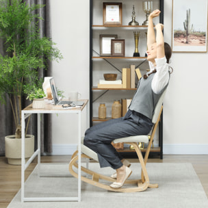 Siège ergonomique - siège assis-genoux - chaise assis genoux avec dossier - bois bouleau tissu blanc cassé