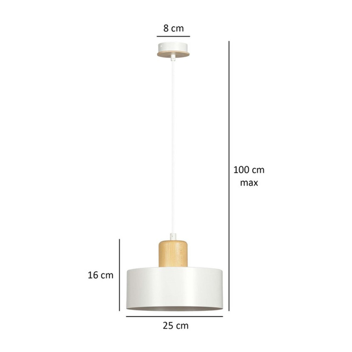 Lampada a sospensione TORIN in acciaio bianco e legno