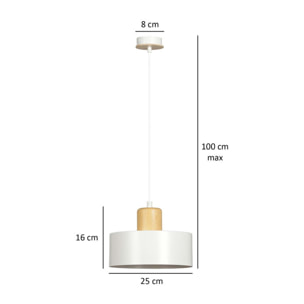 Lampada a sospensione TORIN in acciaio bianco e legno