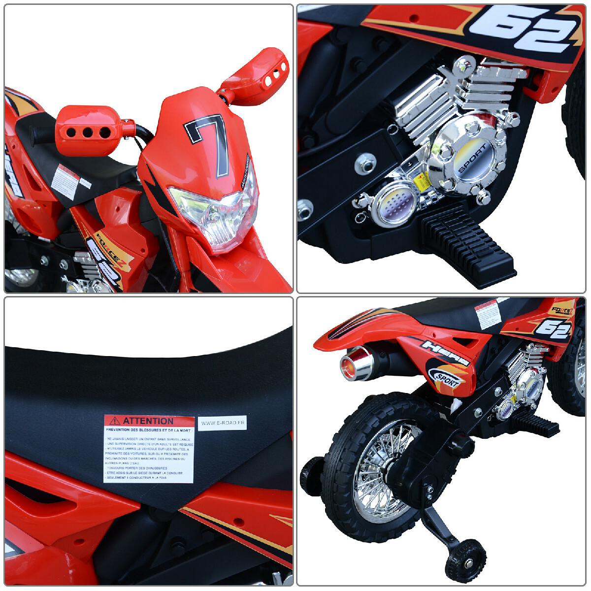 Motocross électrique 35 W enfant 3 à 6 ans dim. 107L x 53l x 70H cm roulettes amovibles rouge