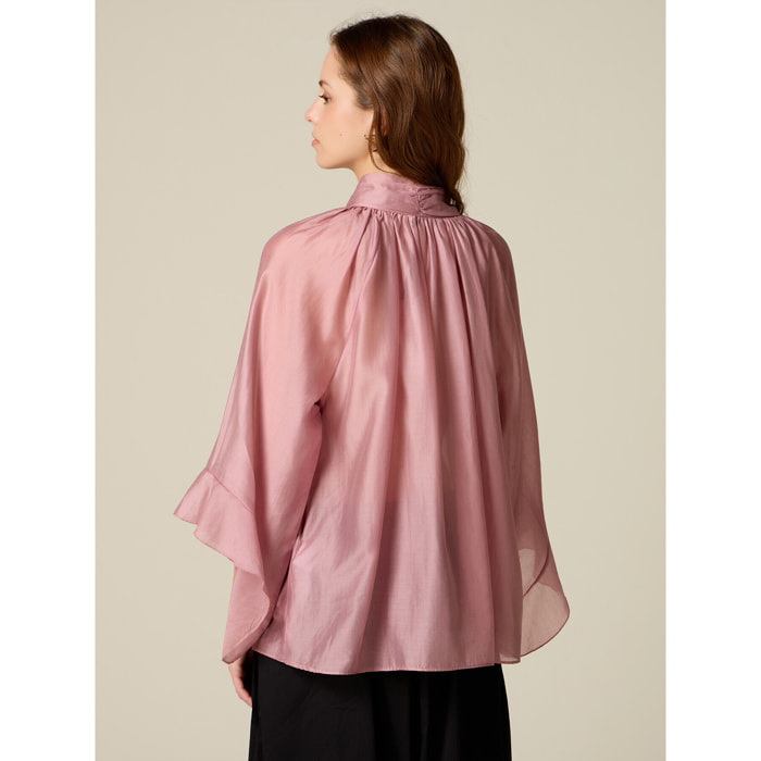 Oltre - Blusa in voile con fiocco - Rosa