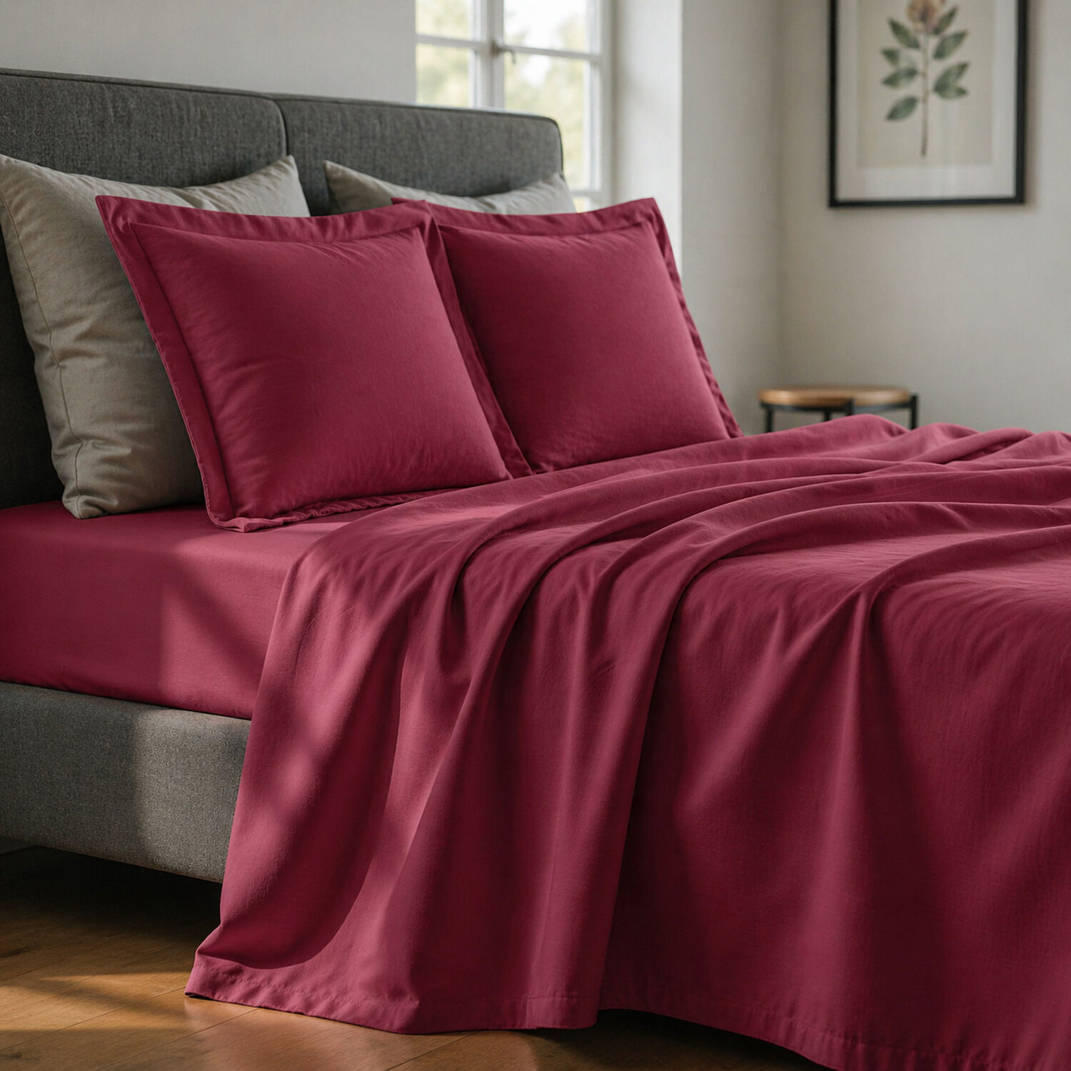 Parure de drap 1 pers 100% coton 57fils + 1 taie cerise