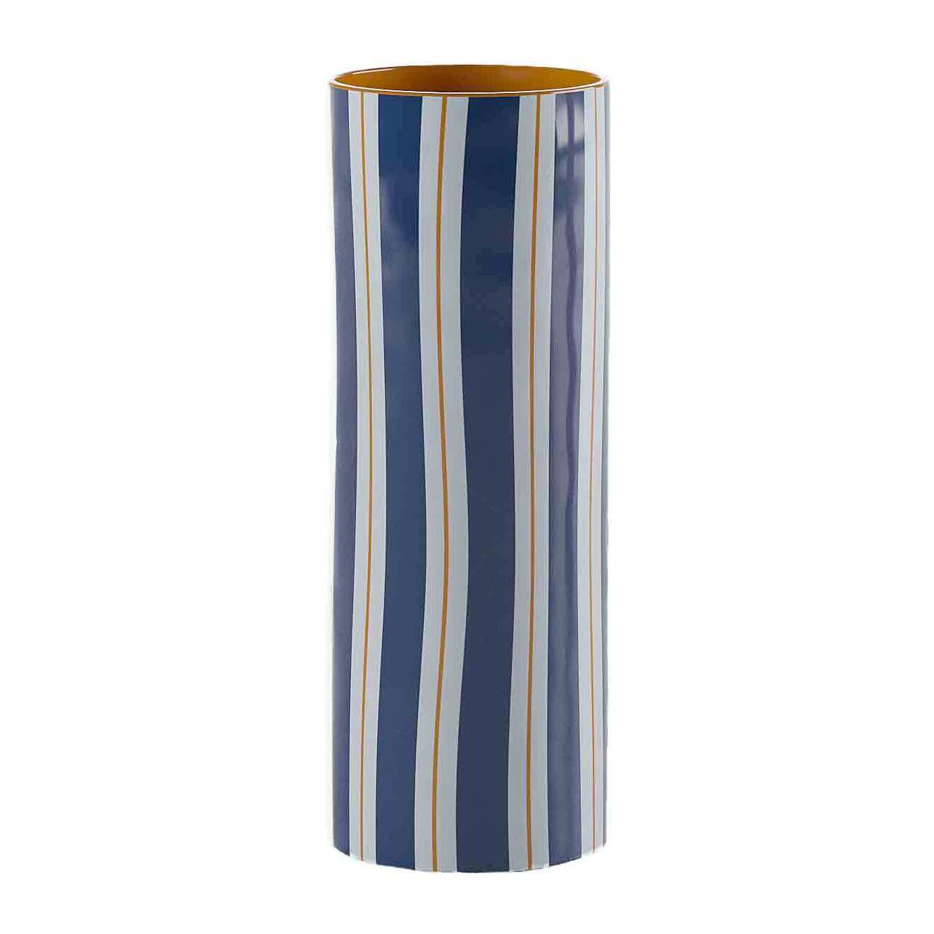 Vase cylindrique à rayures bleu, grand modèle