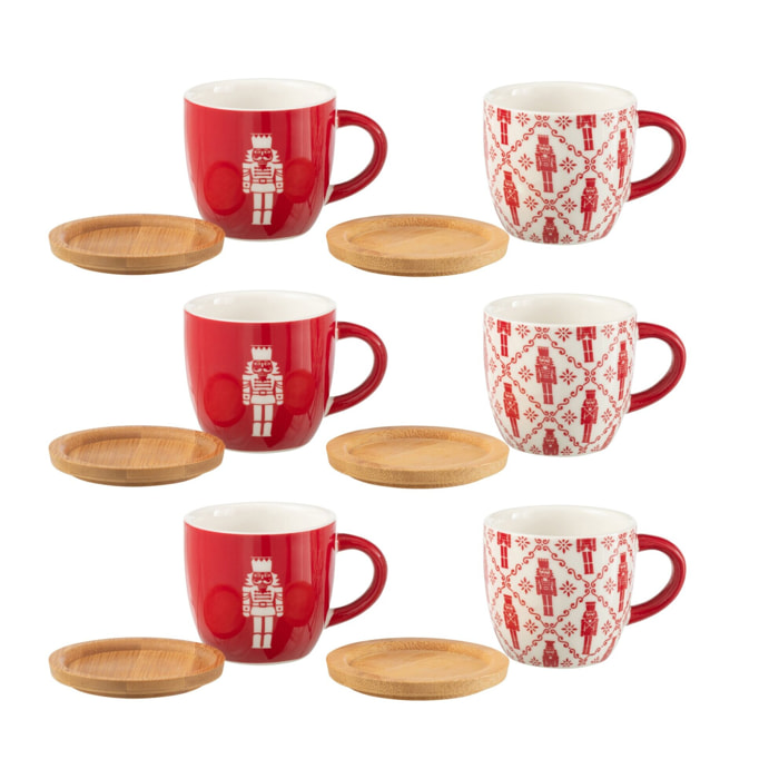 J-Line tasse à café + sous-tasse Casse-Noisette - bambou/céramique - rouge - boîte de 6