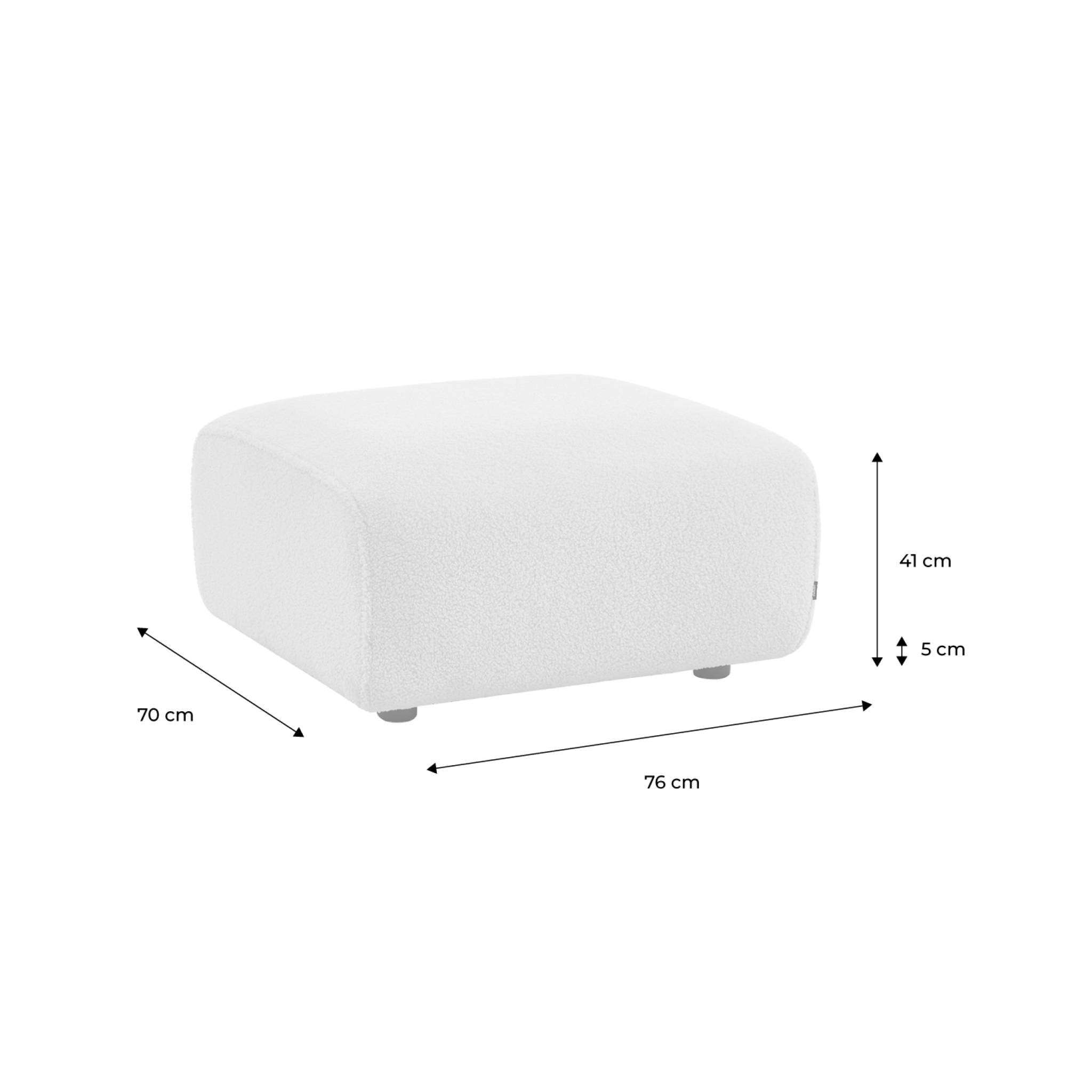 Pouf. module pour canapé. repose-pieds pour canapé 2 places en bouclette blanche. L 76 x P 70 x H 41cm - Wallas