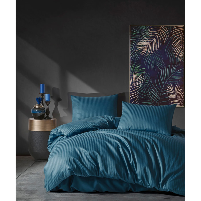 Parure housse de couette et taie(s) oreiller 100% Satin de Coton rayé