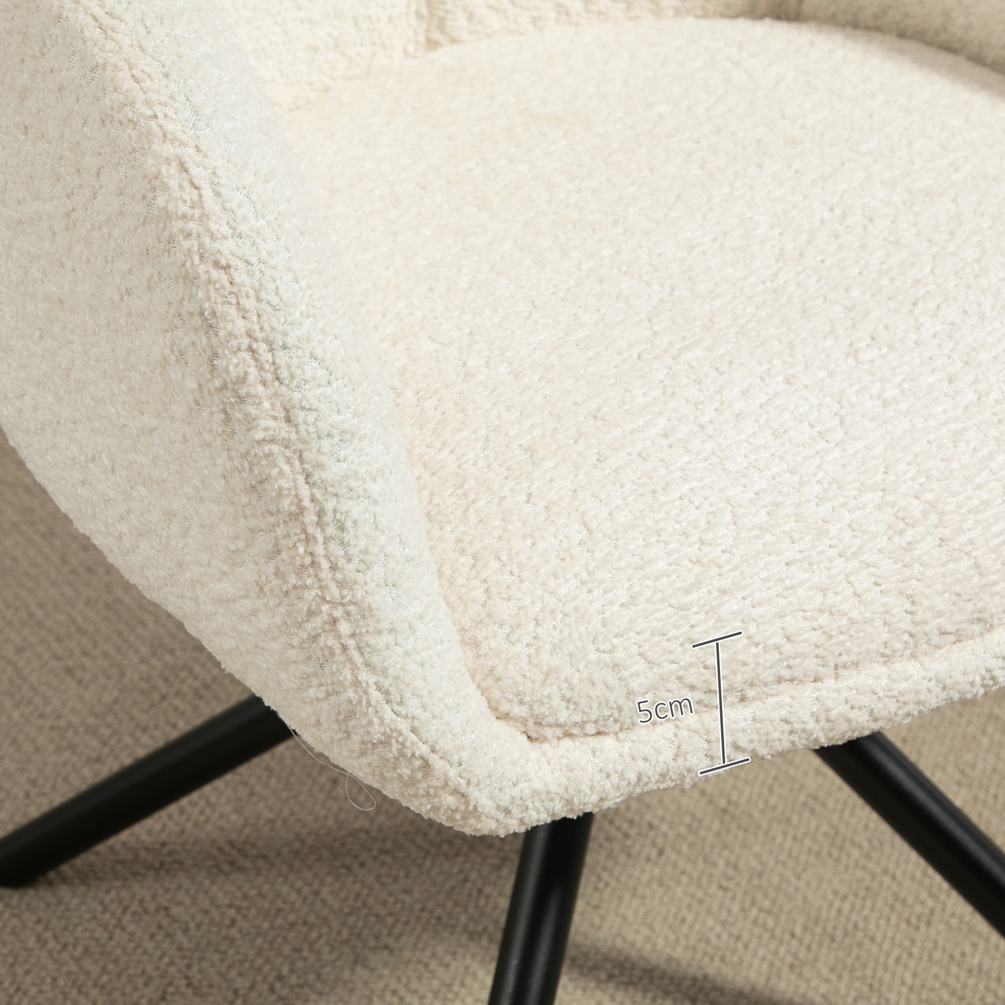 Chaise de salle à manger pivotante design effet laine bouclée crème piètement croisé métal noir