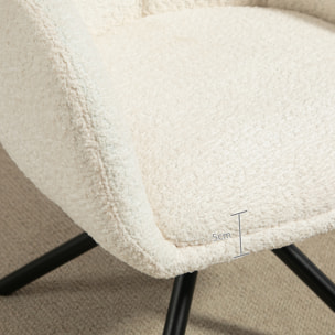 Chaise de salle à manger pivotante design effet laine bouclée crème piètement croisé métal noir