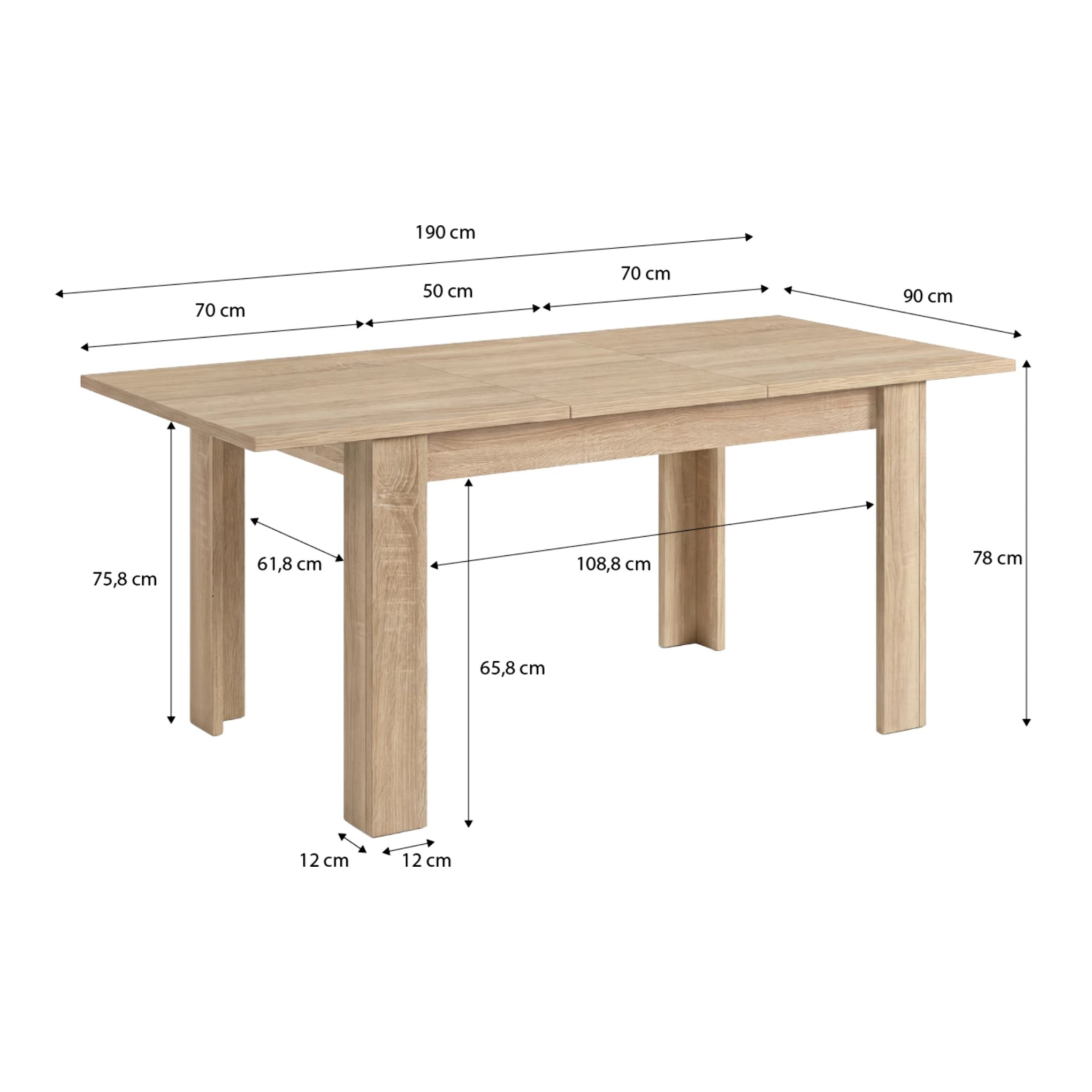 Mesa de comedor extensible en roble canadian 140-190x90 cm Sira Roble Canadian