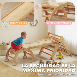 7 en 1 Triángulo de Escalada Montessori con Arco y Rampa, Escalada para Niños de Madera Plegable, para 18-48 Meses, para Deslizarse o Escalar, 188x70 cm, Natural