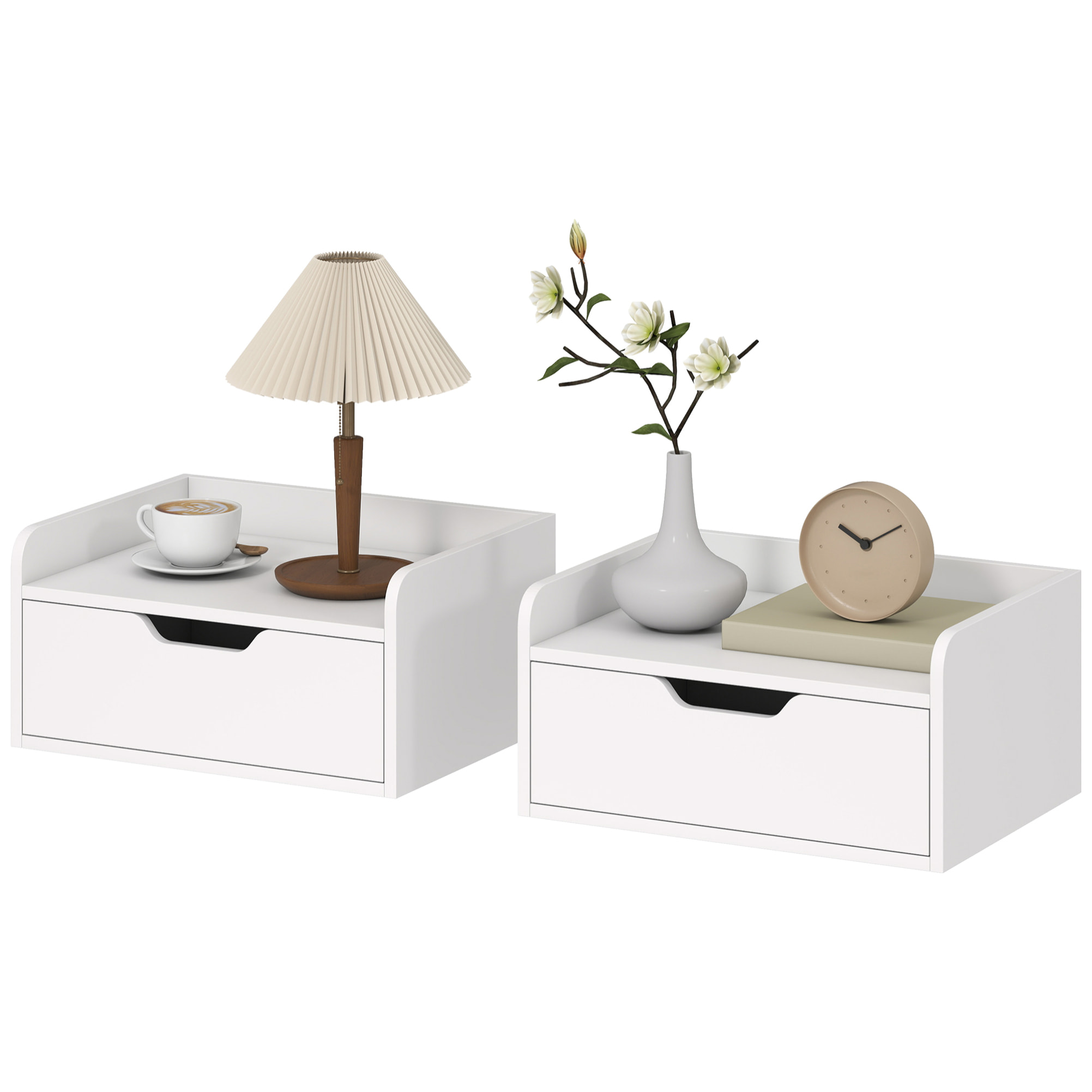 Lot de 2 chevets tables de nuit murales - tiroir coulissant, plateau - blanc