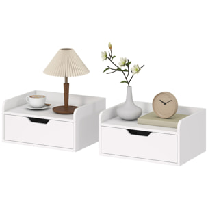 Lot de 2 chevets tables de nuit murales - tiroir coulissant, plateau - blanc